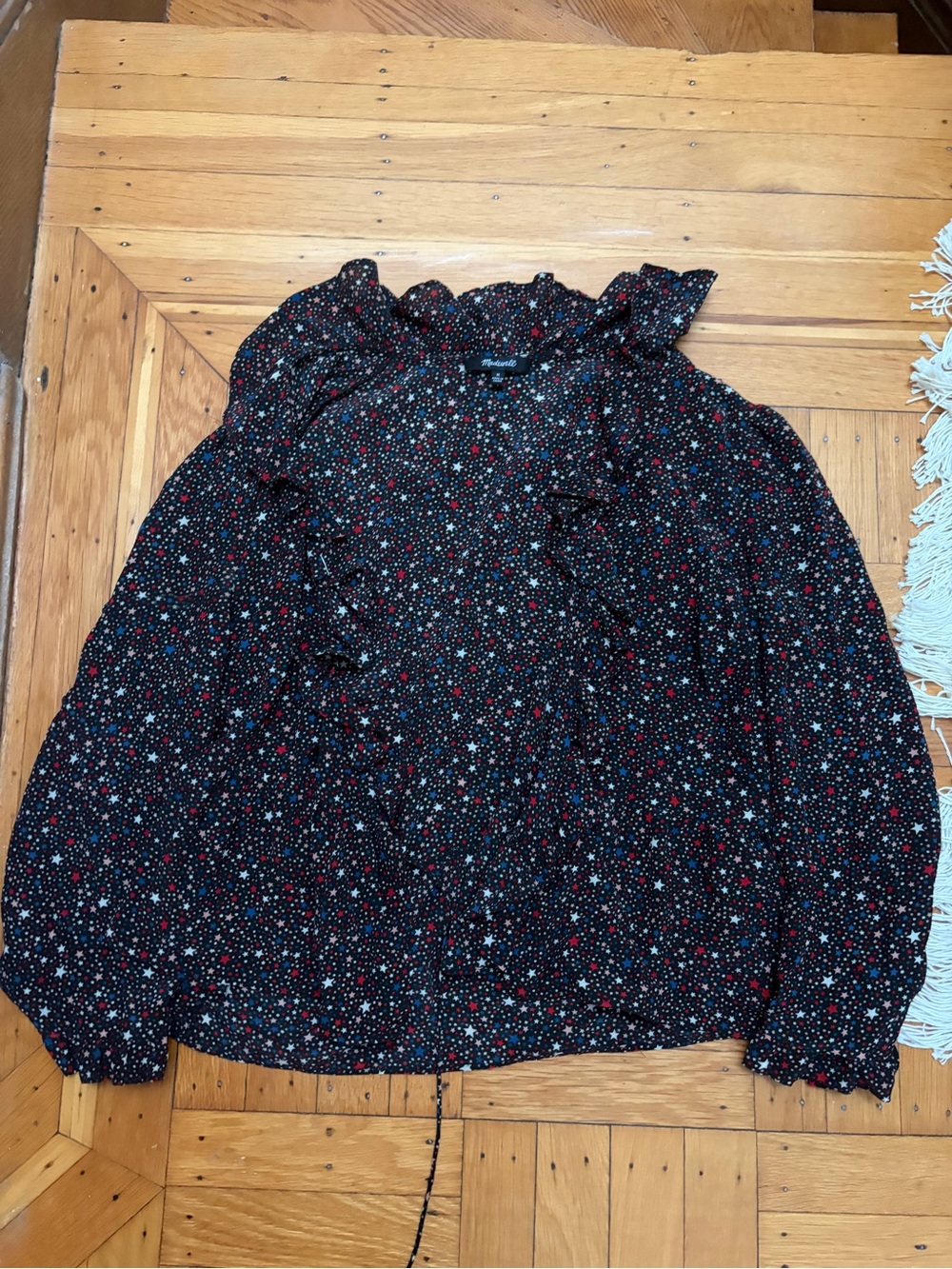 Madewell Black Star & Floral Ruffle-Neck Blouse
